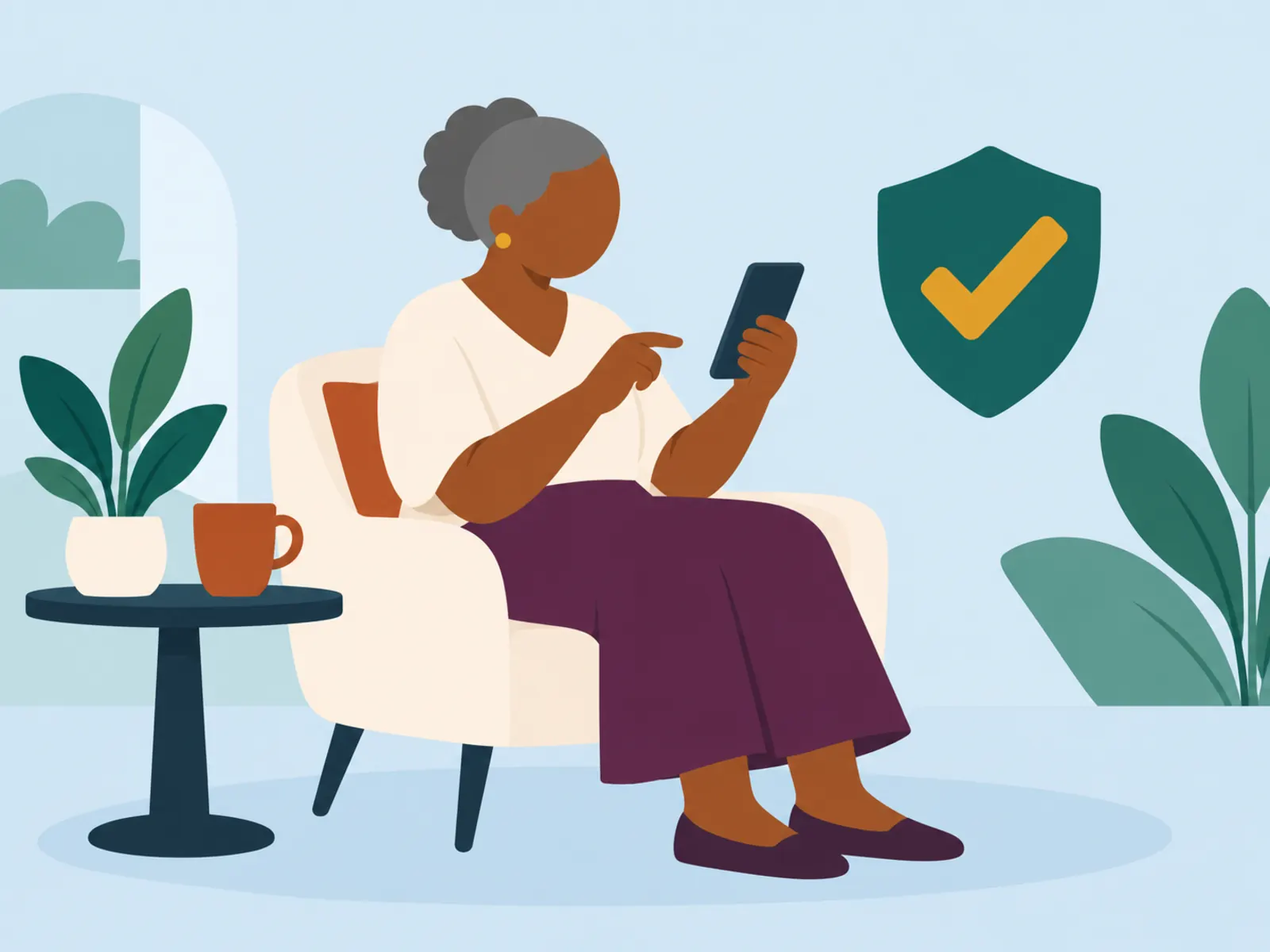 AI, Scams and Online Safety, Beginner: an older woman pausing before tapping a message on her phone